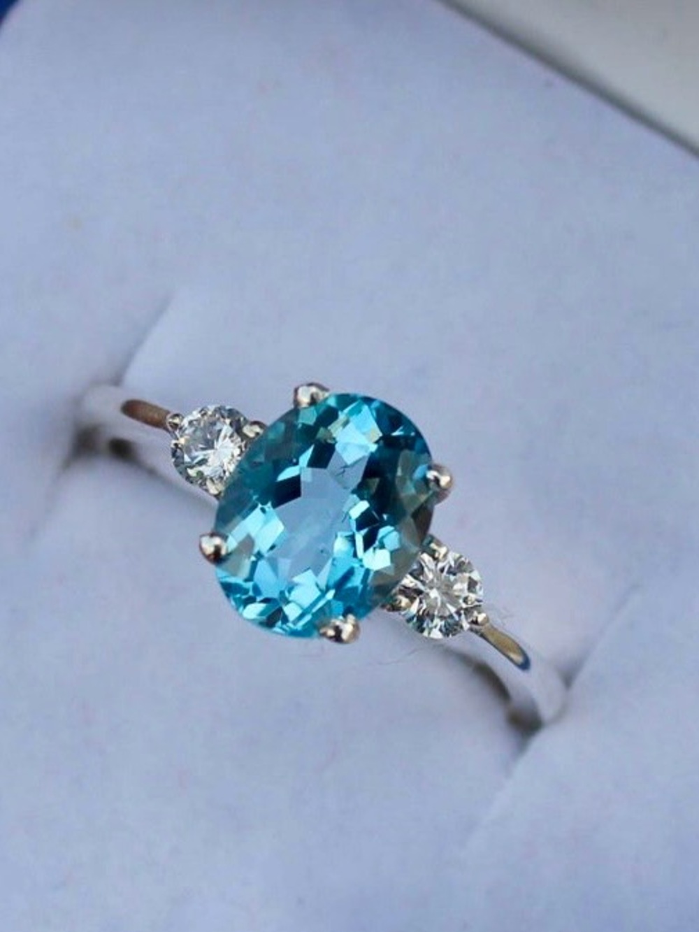 Swiss Blue Topaz and CZ Accent Sterling Silver Ring - (size 4 3/4)